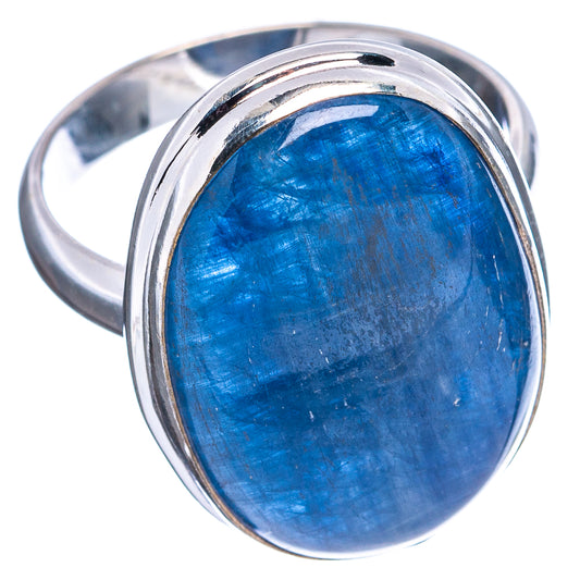 Sterling silver ring, size 9, with oval blue cabochon stone in bezel setting