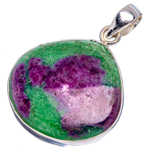 Oval ruby zoisite pendant with .925 sterling silver bail, purple-green mottled stone
