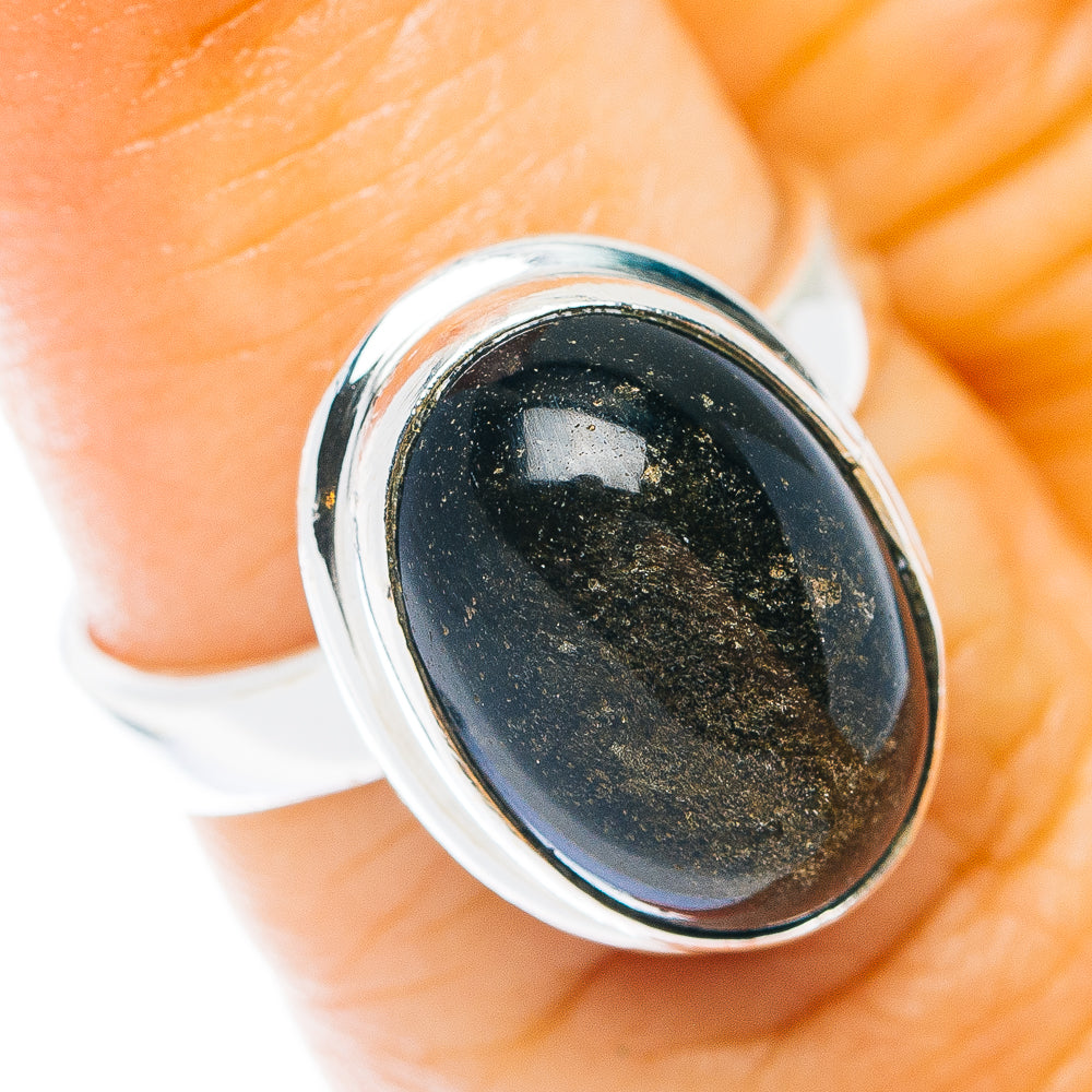 Oval black obsidian ring, .925 sterling silver, size 5.75