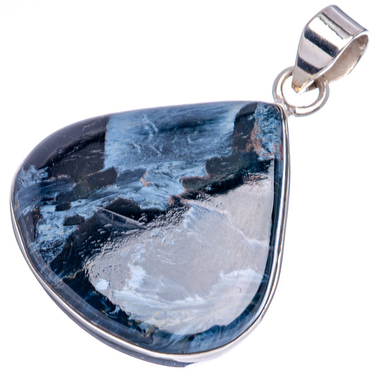 Sterling silver teardrop pietersite pendant, blue-gray bands with black matrix