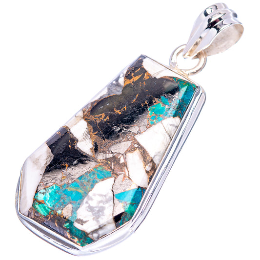 Sterling silver chrysocolla matrix pendant teardrop with black matrix and turquoise inlay