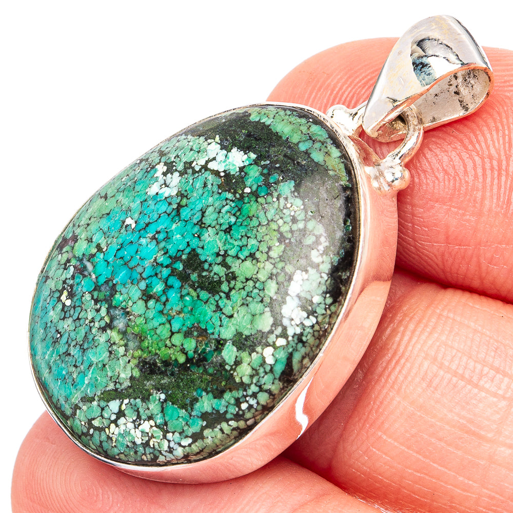 Oval turquoise spiderweb cabochon pendant in 925 sterling silver bezel and bail