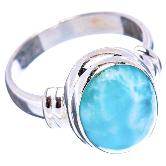 Sterling silver larimar ring with oval blue gemstone bezel, openwork split band
