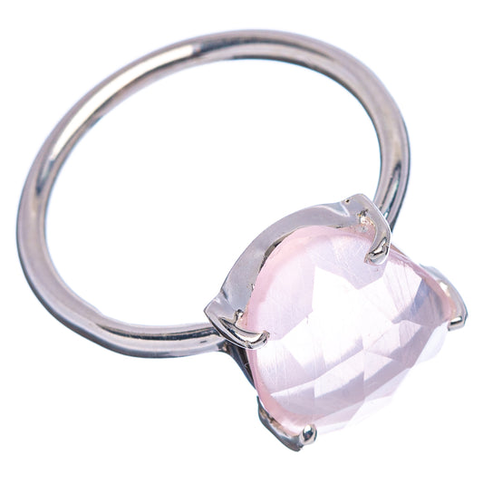 Sterling silver ring featuring a faceted rose quartz oval stone with prongs