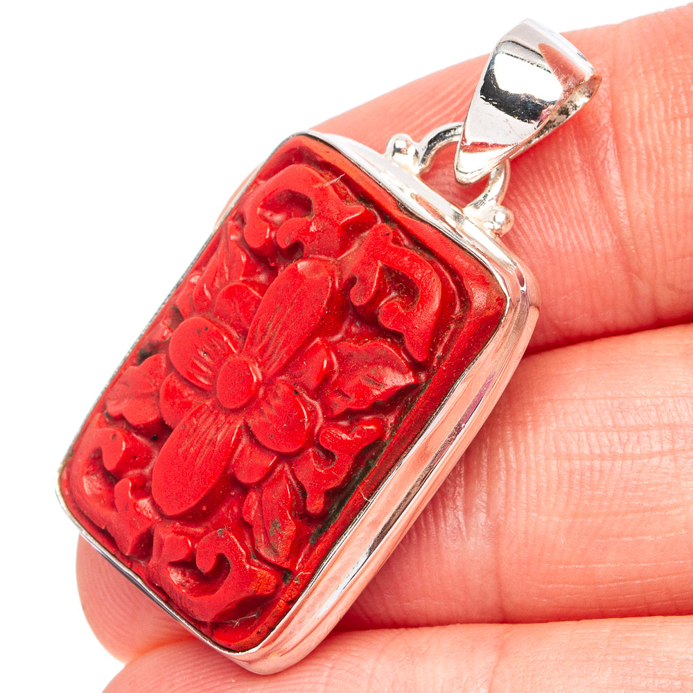 Cinnabar Flower Pendant 1 3/8" (.925 Sterling Silver)