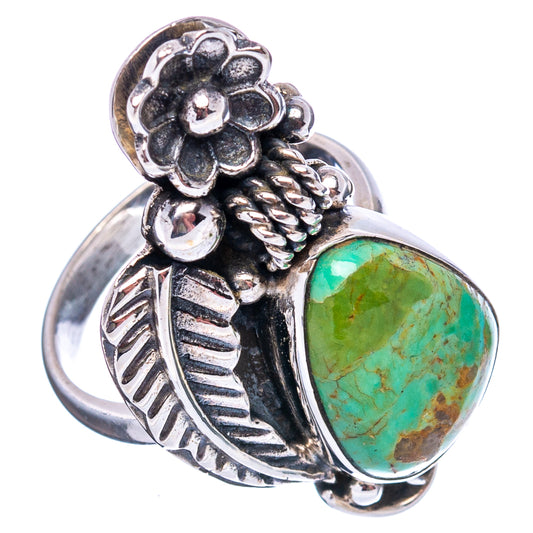 Sterling silver turquoise teardrop flower ring with rope-like band and prong details