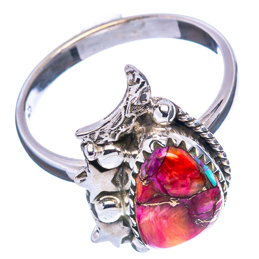 Sterling silver ring with oval multicolor gemstone and star/moon side details