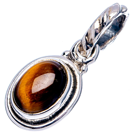 Tiger's Eye oval stone pendant with polished .925 sterling silver frame