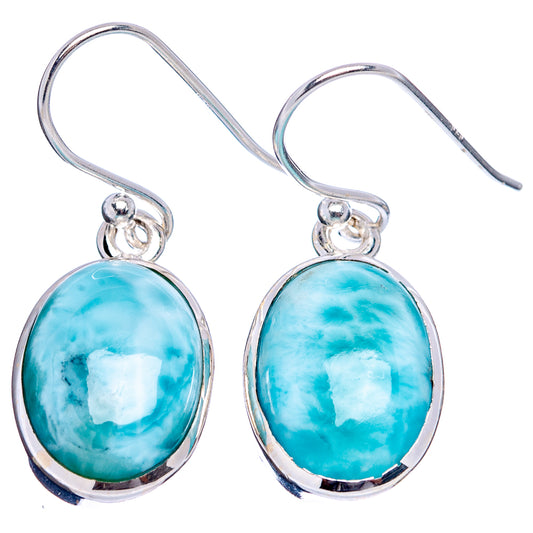 Turquoise oval larimar earrings with .925 sterling silver hooks and teardrop bezel