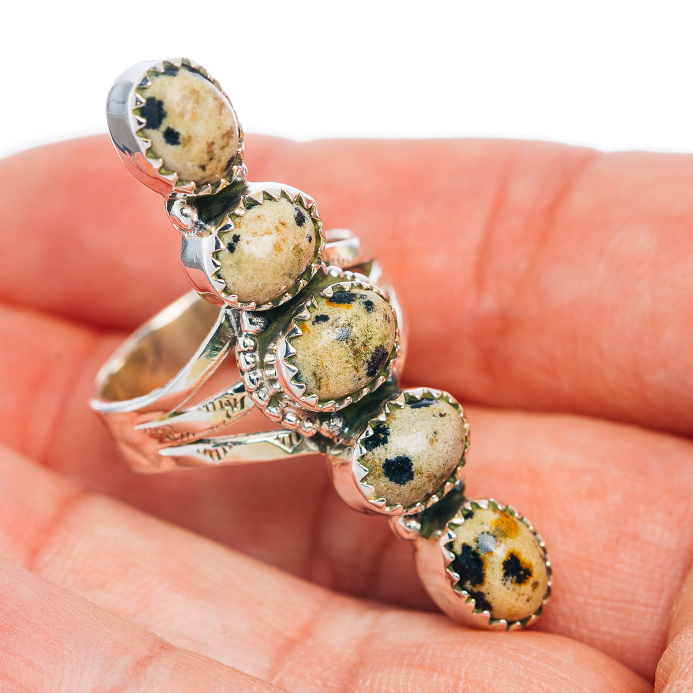 Premium 5-Gemstone Finger Shield Dalmatian Jasper Ring Size 7.75 (.925 Sterling Silver)