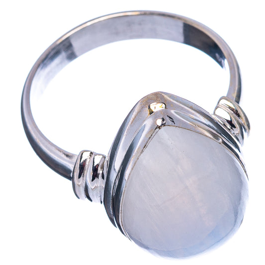 Silver moonstone ring with oval cabochon and open wave band, size 7.75