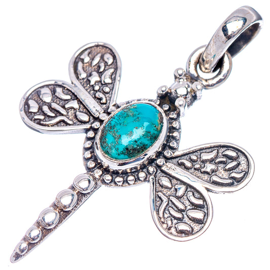 Sterling silver dragonfly pendant with turquoise chrysocolla oval stone and raised beadwork