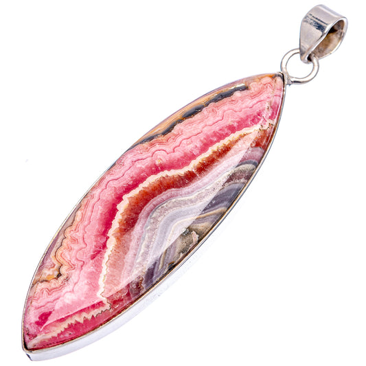 .925 sterling silver rhodochrosite oval pendant, pink striped stone with silver bezel