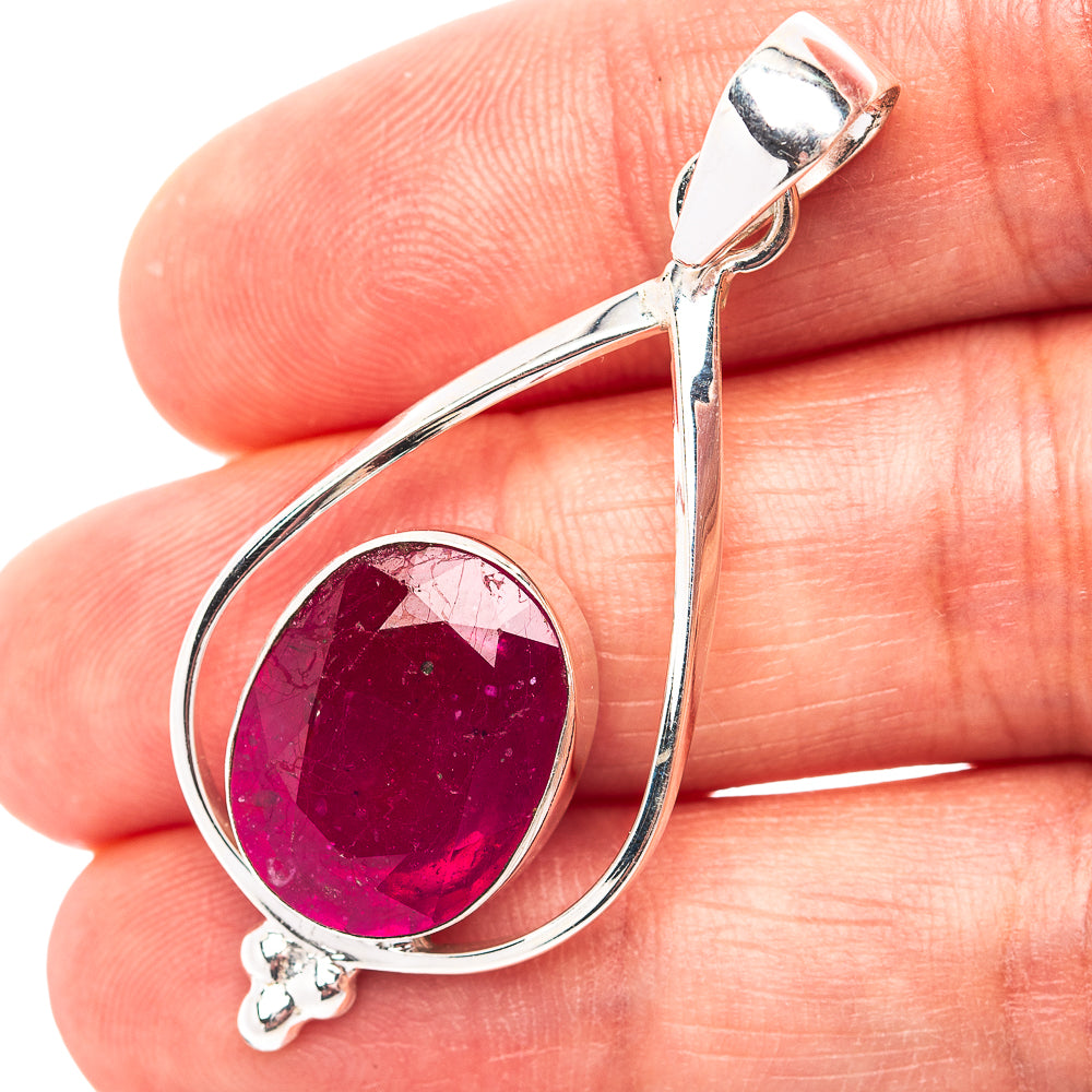 Premium Burmese Glass Filled Ruby Pendant 1 7/8" (.925 Sterling Silver)
