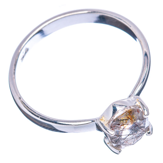 Tourmalinated quartz ring in .925 sterling silver with oval prong-set gemstone