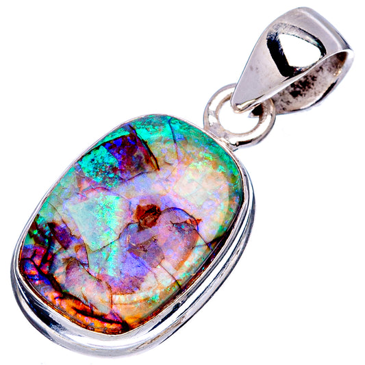 Oval multicolor opal set in .925 sterling silver pendant with hinged bail loop
