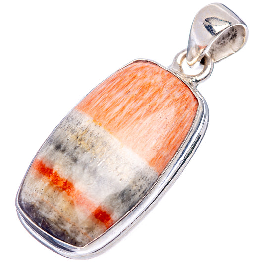 Sterling silver oval pendant with orange celestobarite stone and gray matrix bezel
