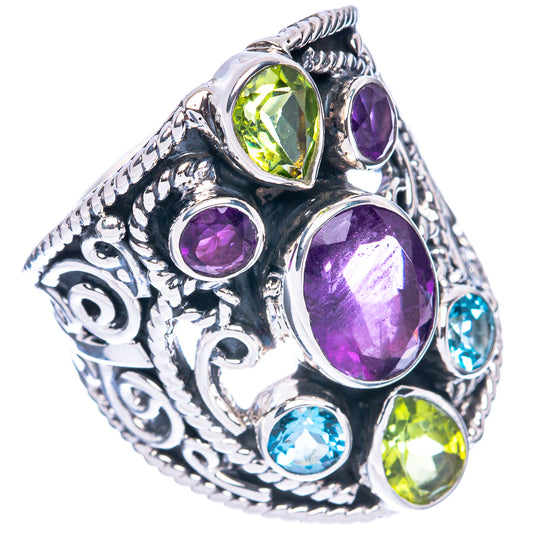 Signature Amethyst, Peridot, Blue Topaz Ring Size 8.75 (925 Sterling Silver) R2581