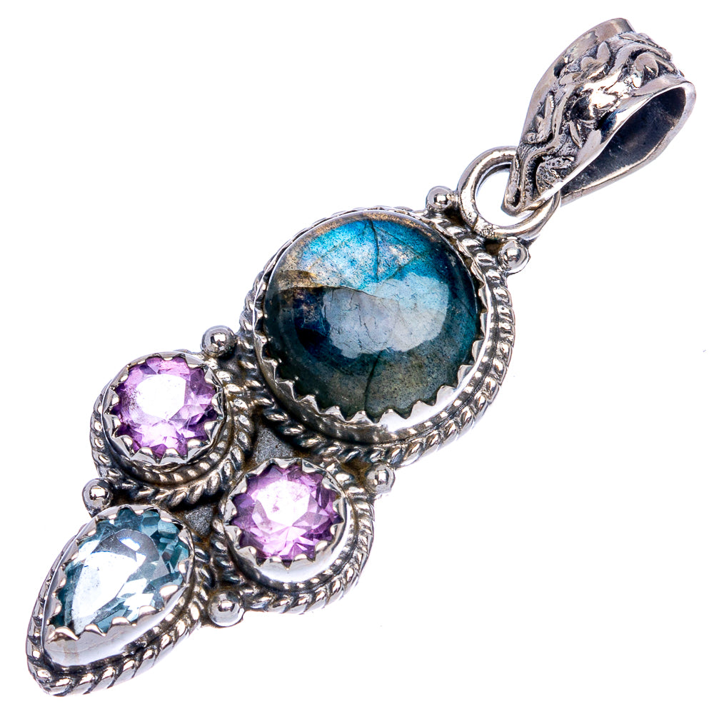 Labradorite, Amethyst, Blue Topaz Pendant 1 5/8" (925 Sterling Silver) P40245