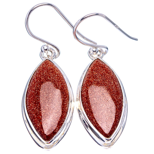 Goldstone earrings with red glitter marquise stones in .925 sterling silver