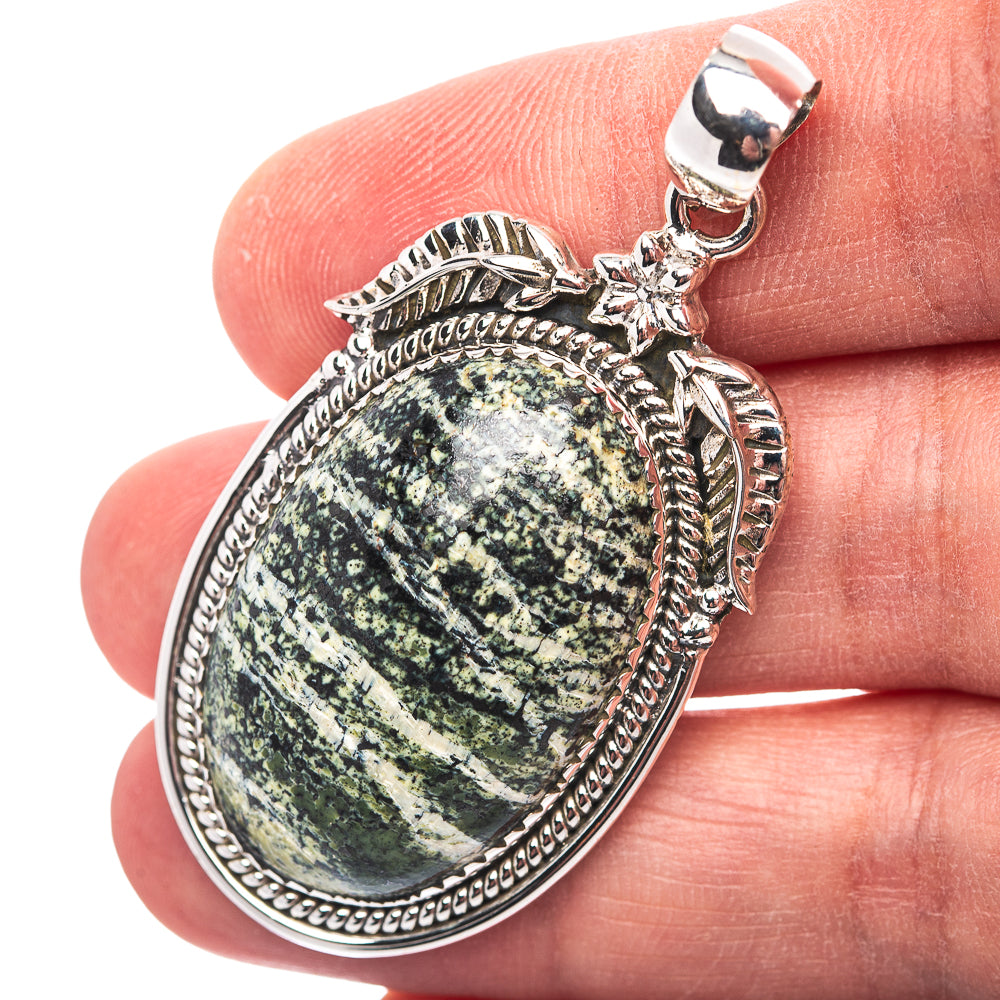 Premium Southwestern Style Green Swiss Opal Pendant 2" (.925 Sterling Silver)