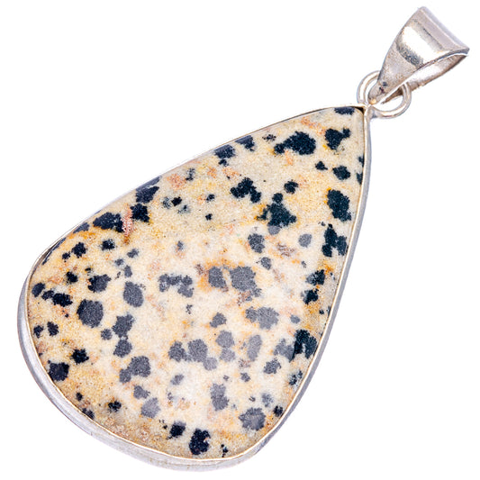 Dalmatian jasper teardrop pendant with silver-plated bail, full speckle pattern