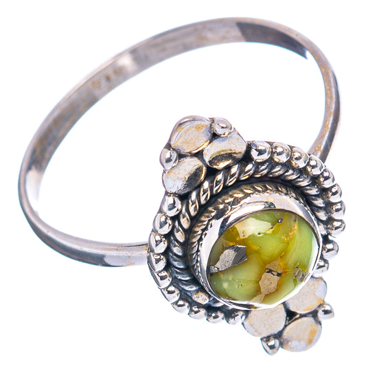 Sterling silver open ring with green-yellow oval cabochon, claw and beaded edge