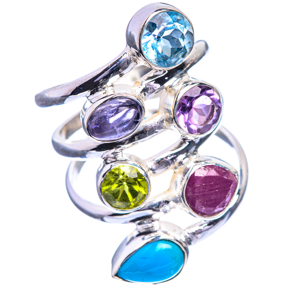 Large Blue Topaz, Tanzanite, Amethyst, Peridot, Ruby, Sleeping Beauty Turquoise Ring Size 6.75 (925 Sterling Silver) R143205