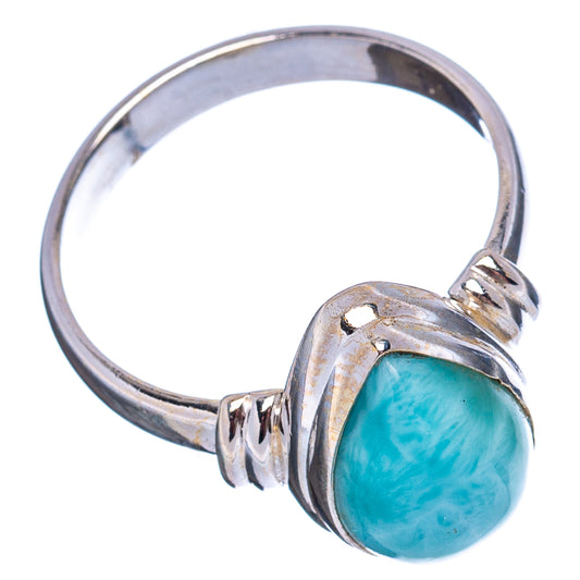 Sterling silver larimar ring with oval turquoise cabochon, split shank and polished band