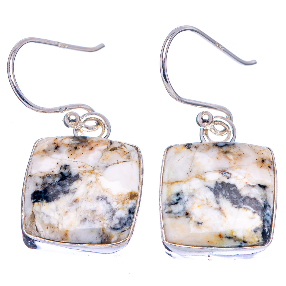White Buffalo Turquoise Earrings 1 1/8" (.925 Sterling Silver)