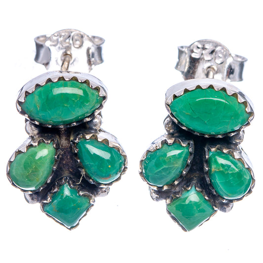 Green turquoise cluster earrings in .925 sterling silver, oval stones with scalloped bezel