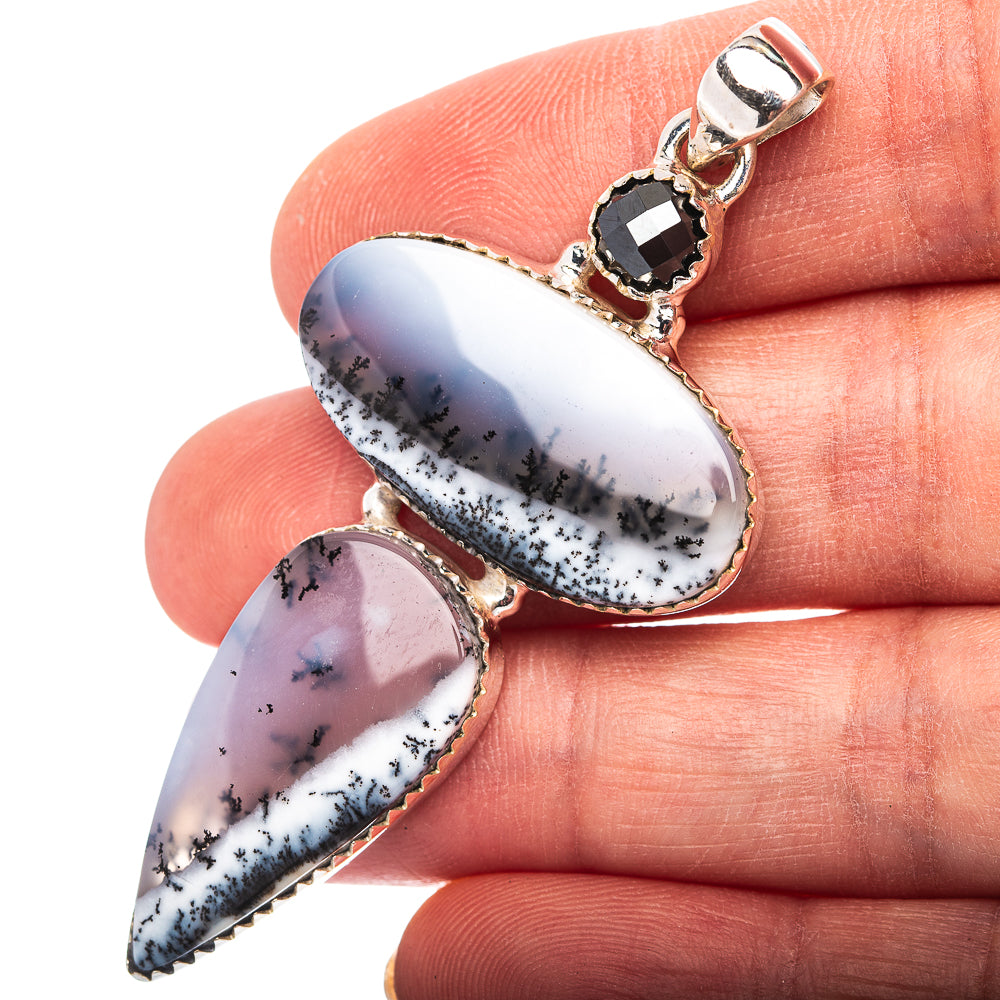 Premium Dendritic Opal, Black Spinel Pendant 2 3/8" (.925 Sterling Silver)