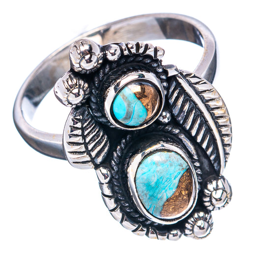 Cotton Candy turquoise .925 sterling silver ring with two oval stones and leaf engraving