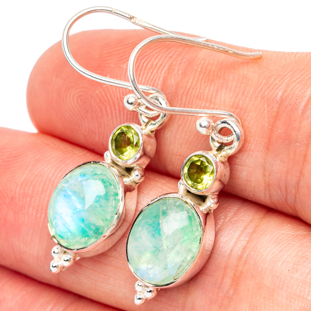 Green Moonstone, Peridot Earrings 1 3/8" (925 Sterling Silver) E2572