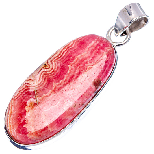 Oval rhodochrosite pendant with pink banded stone set in .925 sterling silver bezel