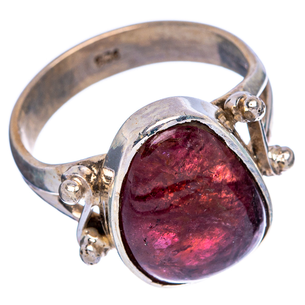 Sterling silver tourmaline ring with oval pink stone, side prongs and round halo accents