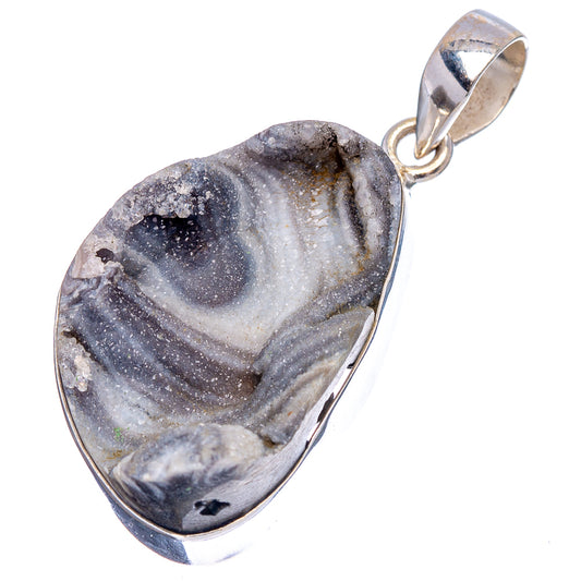 Sterling silver druzy pendant with oval stone profile and top bail loop