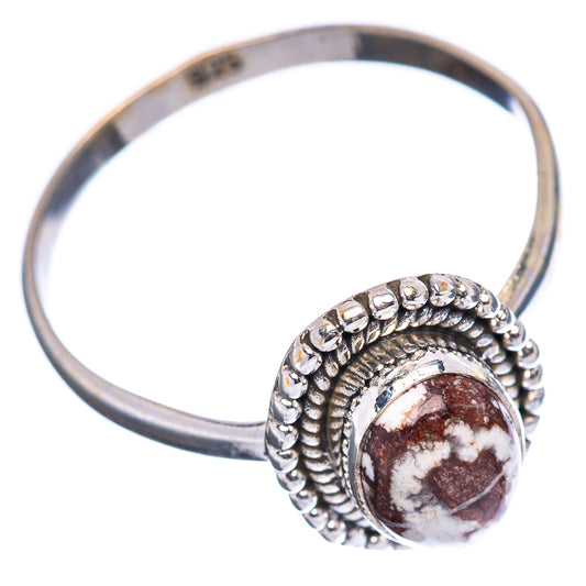 Sterling silver oval marbled jasper ring with rope bezel, side view of band