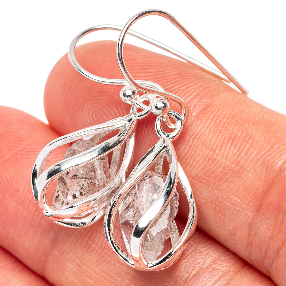 Herkimer Diamond Caged Earrings 1 1/4" (925 Sterling Silver) E2554