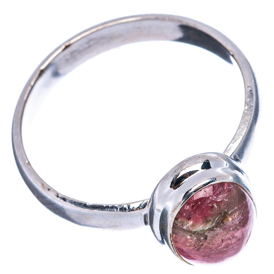Pink tourmaline ring size 9.75 in .925 sterling silver, gemstone bezel with side band view
