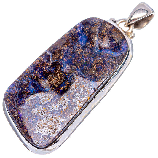 Sterling silver boulder opal pendant with elongated bezel, blue and gold stone surface