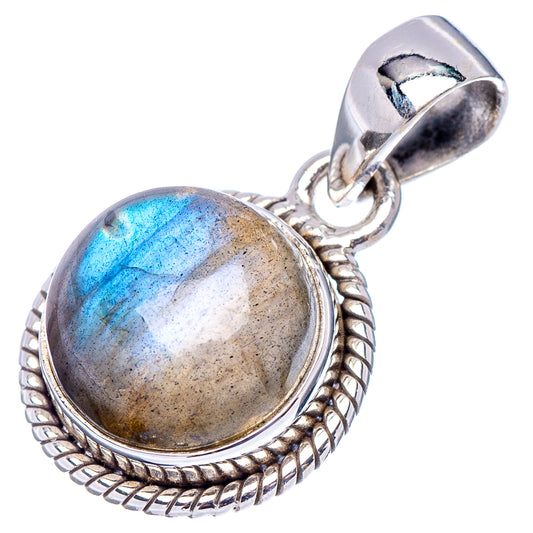 Round labradorite pendant with rope-edged bezel, polished .925 sterling silver bail