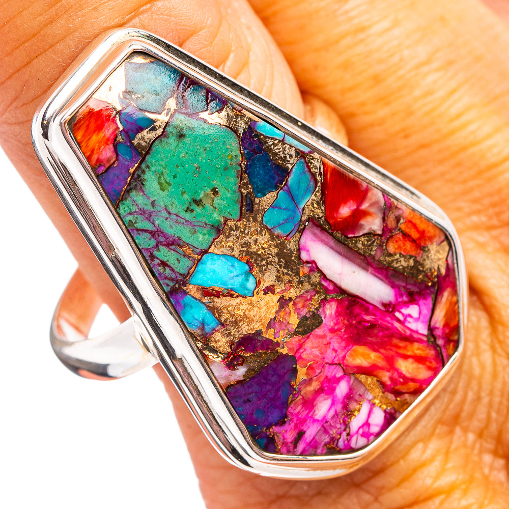 Premium Pink Dahlia Mohave Turquoise Ring Size 11.75 (.925 Sterling Silver)