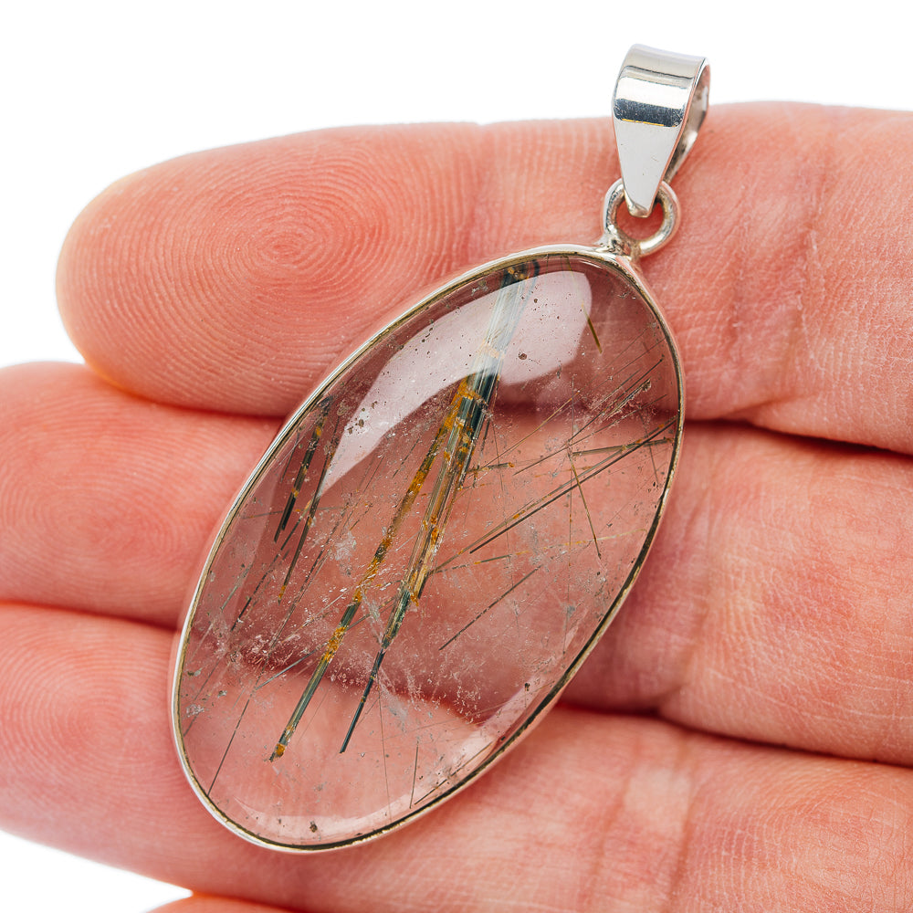 Premium Green Rutilated Quartz Pendant 2 1/8" (.925 Sterling Silver)