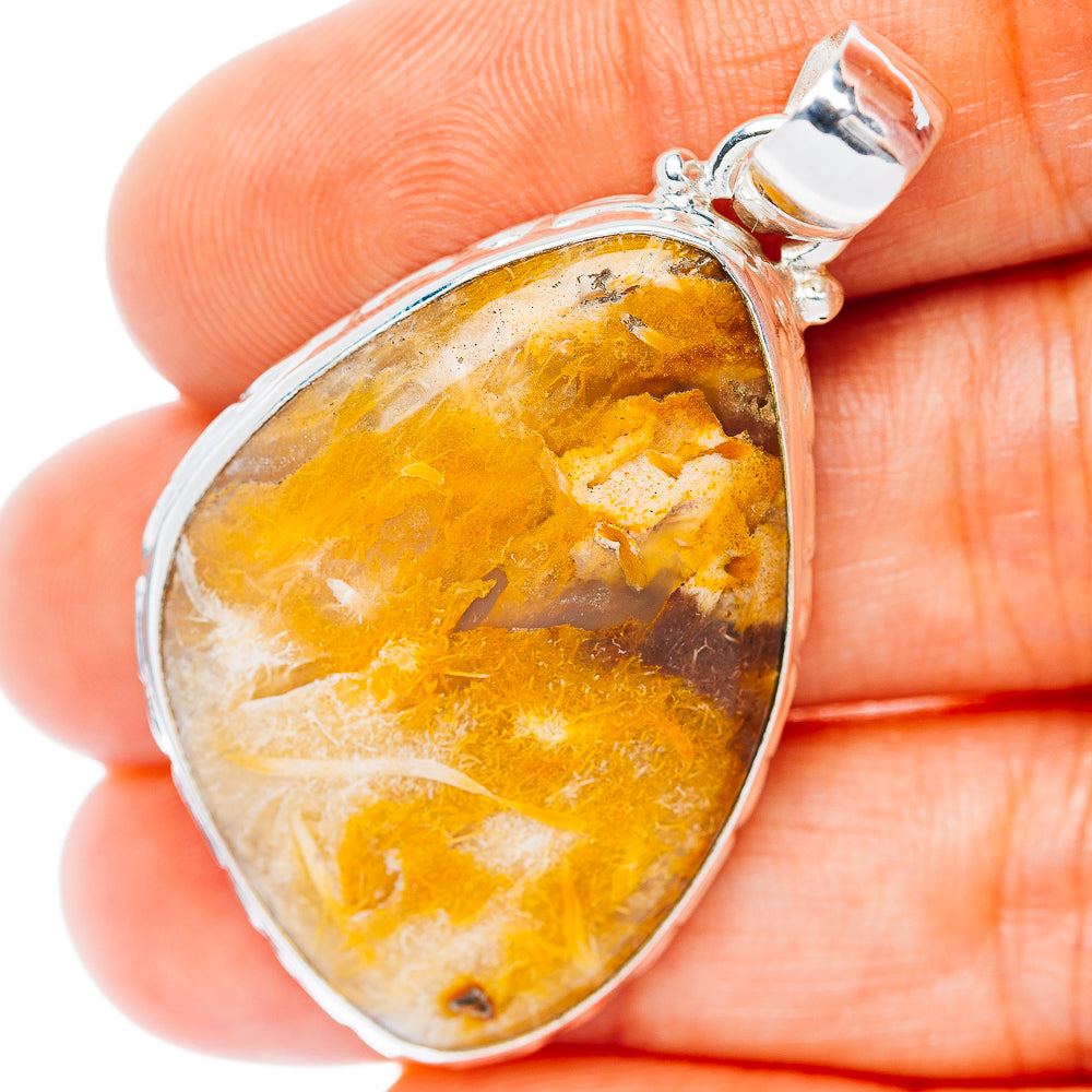 Plume Agate Pendant 1 3/4" (.925 Sterling Silver)