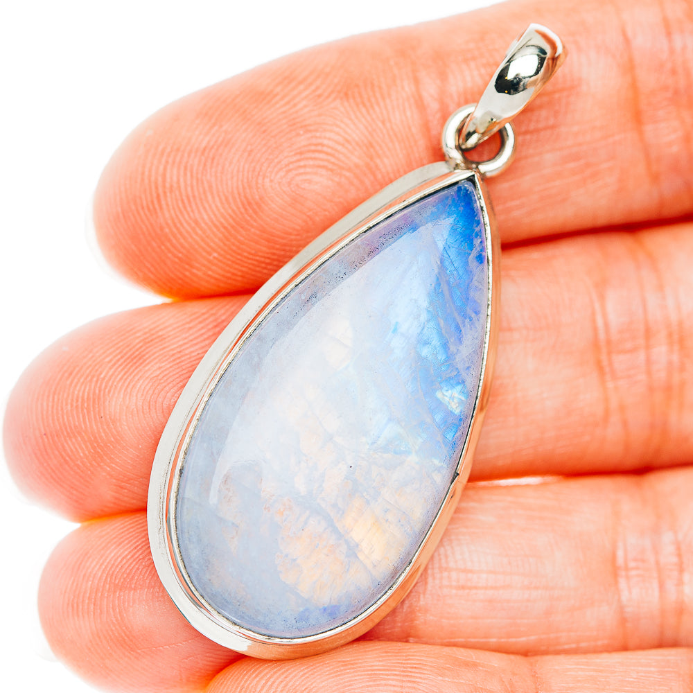 Rainbow Moonstone Pendant 1 7/8" (German Silver)