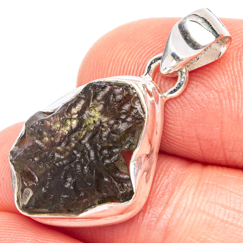 Rare Moldavite Pendant 1 1/8" (925 Sterling Silver) P43938