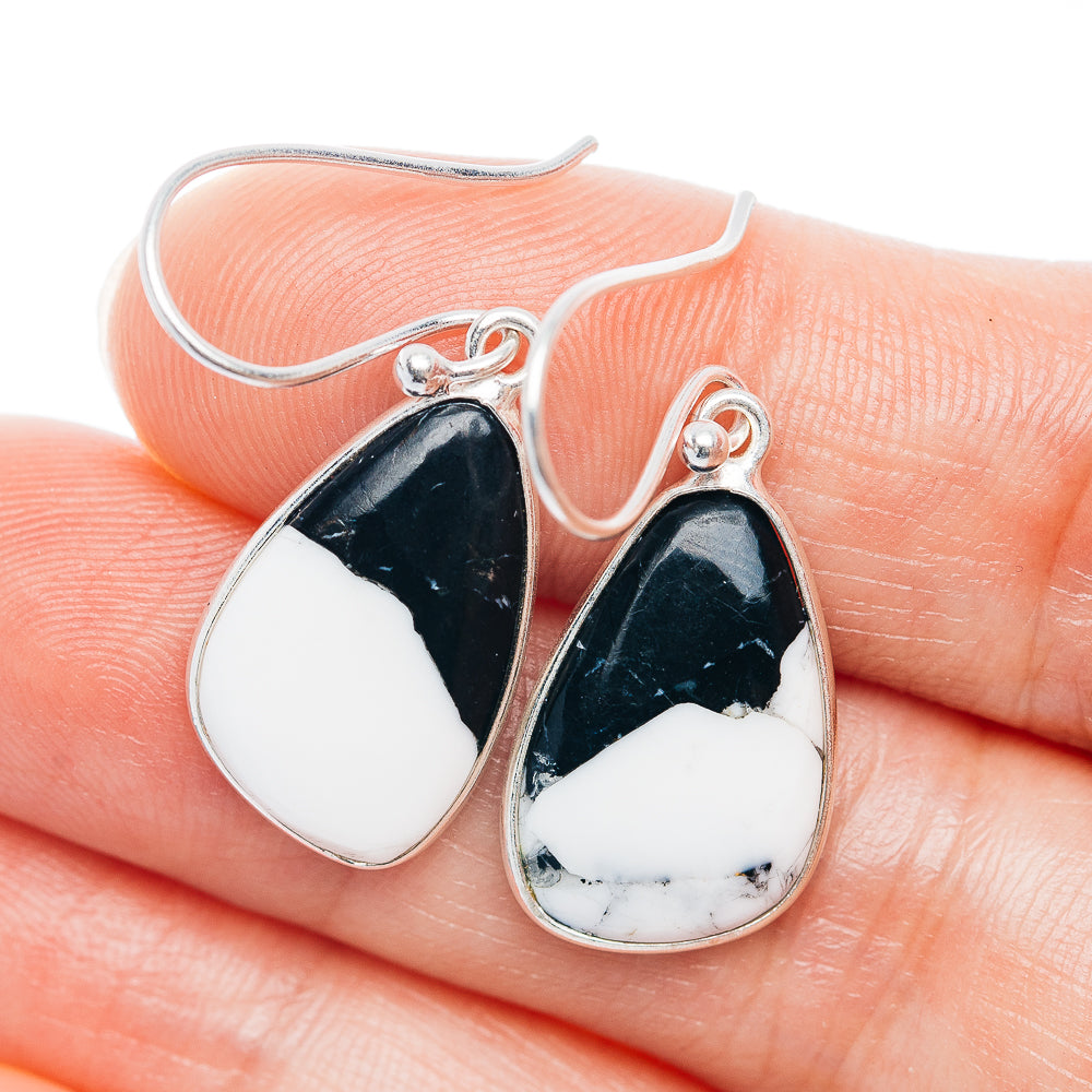 Teardrop turquoise earrings with white and dark stone, .925 sterling silver hooks