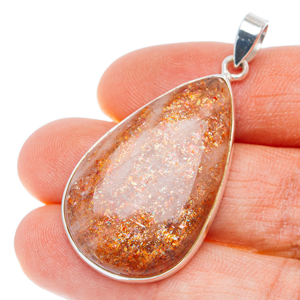 Premium African Sunstone Pendant 1 3/4" (.925 Sterling Silver)