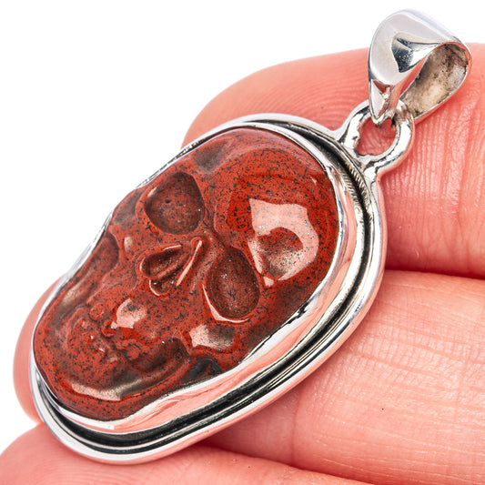 Red Jasper Skull Pendant 1 1/2" (925 Sterling Silver) P41319